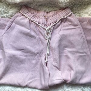 Free People Pink Pull On Pants Wide Leg with Drawstrings Rope XS